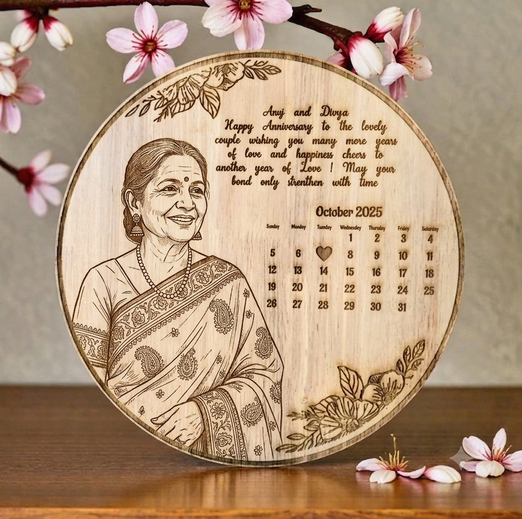 Wooden Engraved Photo Frames Circle [happy birthday]